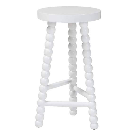 bali & pari David Acacia Wood Bobbin Counter Stool Backless Accent Stool White