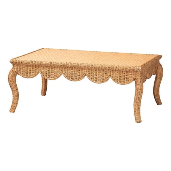 bali & pari Deborah Natural Rattan Coffee Table Handwoven Wicker Accent Table