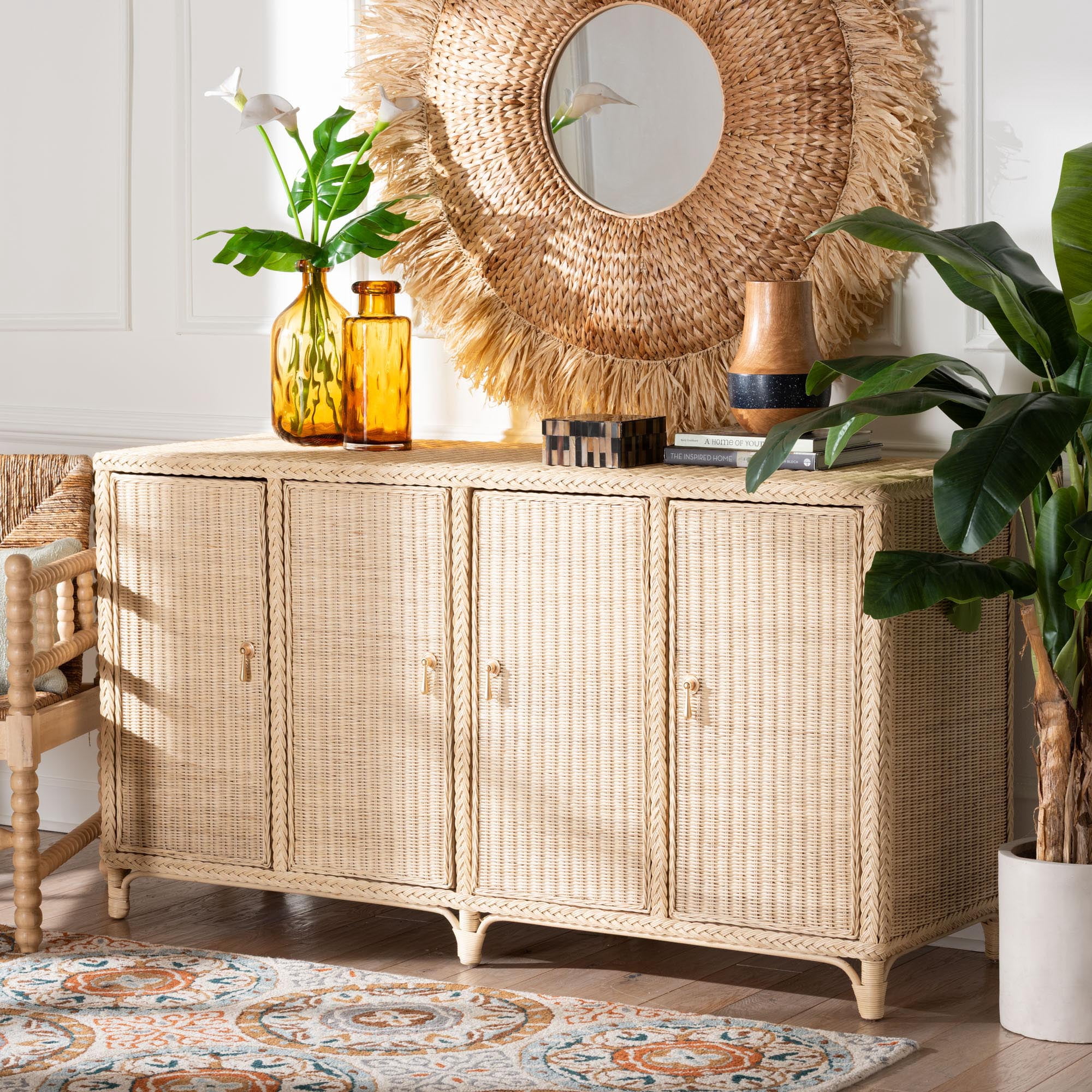 bali & pari Delilah Boho Sideboard, 4-Door, Natural