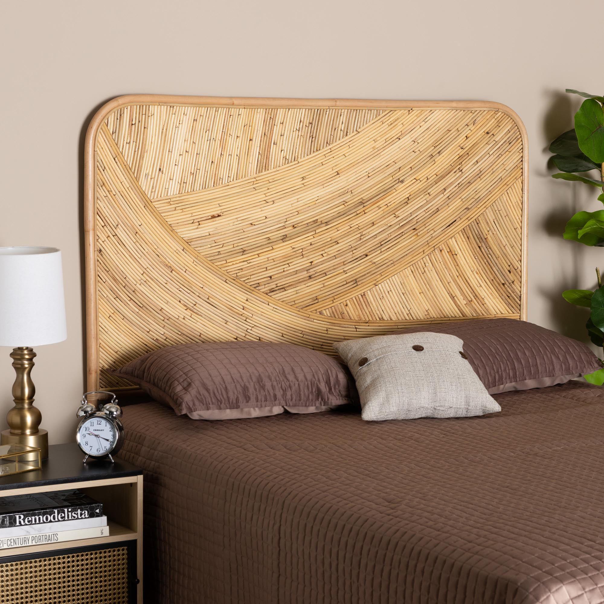 bali & pari Delphi Rattan BOHO Headboard, Queen Size, Natural Brown
