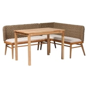 bali & pari Denver Natural Seagrass and Acacia Wood 3-Piece Dining Nook Set