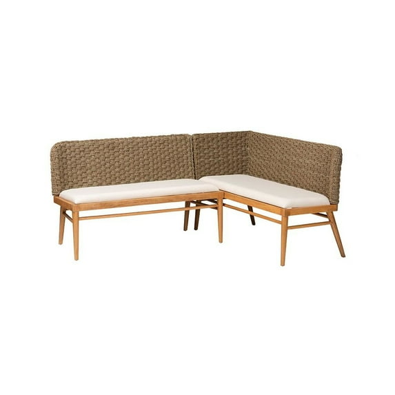 bali & pari Bohemian Natural Seagrass and Acacia Wood 2-Piece Dining Nook Banquette Set
