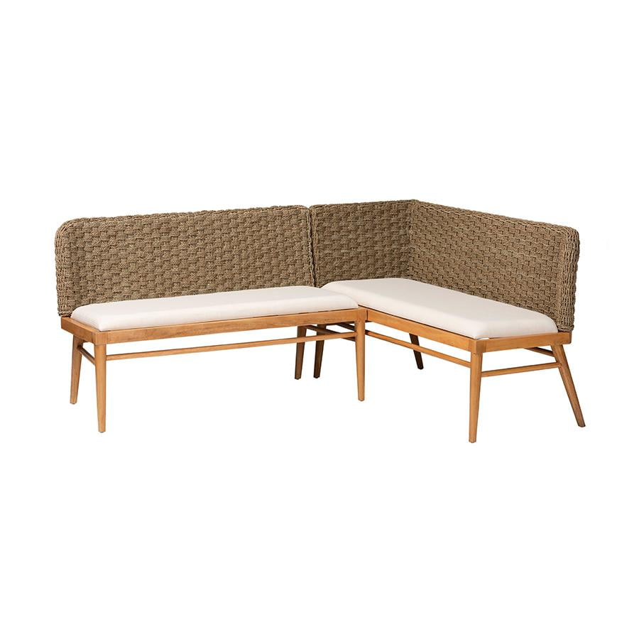 Denver Natural Seagrass and Acacia Wood Dining Nook Banquette Set
