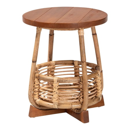 bali & pari Derenik Natural Rattan and Mahogany Wood End Table