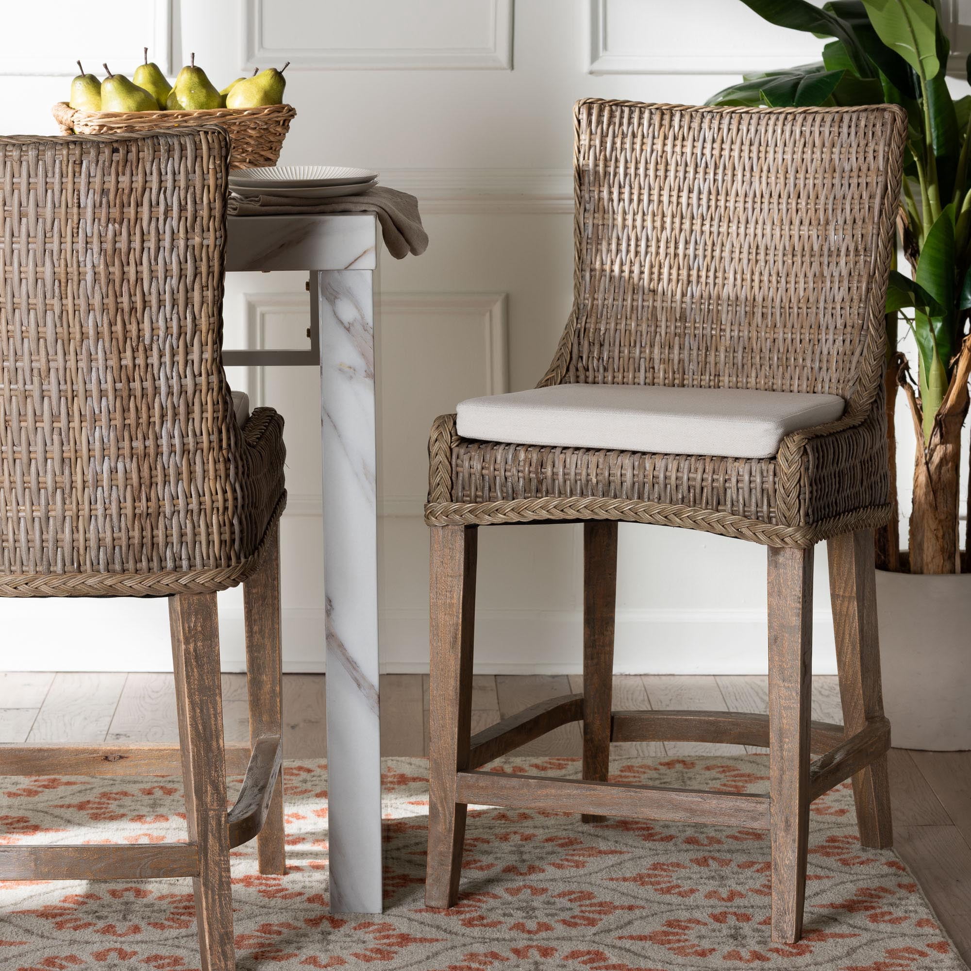 bali & pari Derris Boho Counter Stool, 24.4" H, Greywashed