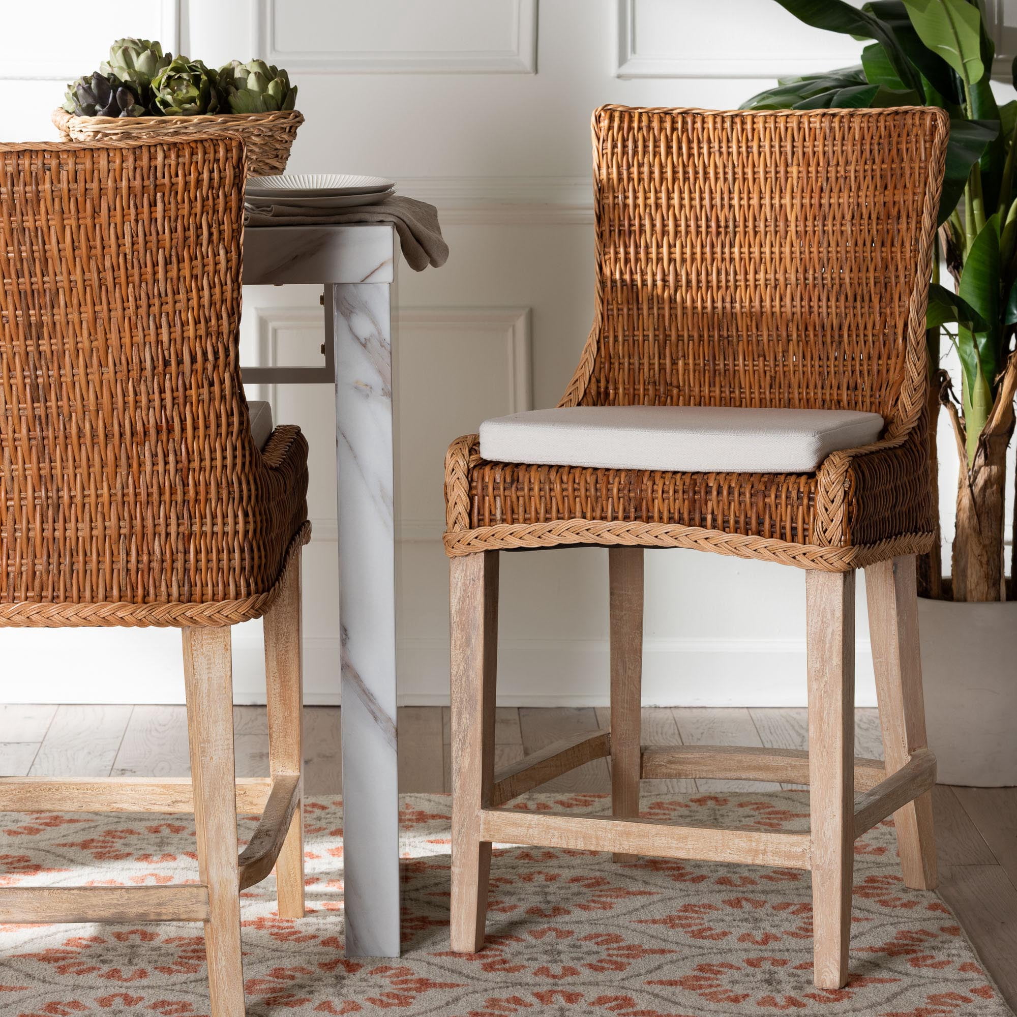 bali & pari Derris Boho Counter Stool, 24.4" H, Light Honey