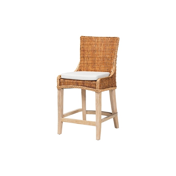 bali & pari Derris Natural Rattan Counter Stool with Cushion - Tall Wingback Stool with Solid Mango Wood Legs and Footrest, Boho Style for Kitchen Island or Dining Area Seating, Light Honey