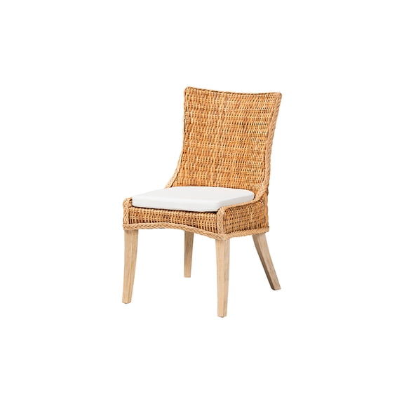 bali & pari Derris Natural Rattan Dining Chair with Cushion - Tall Wingback Side Chair with Solid Mango Wood Legs, Boho Style for Kitchen or Dining Room Seating, Light Honey