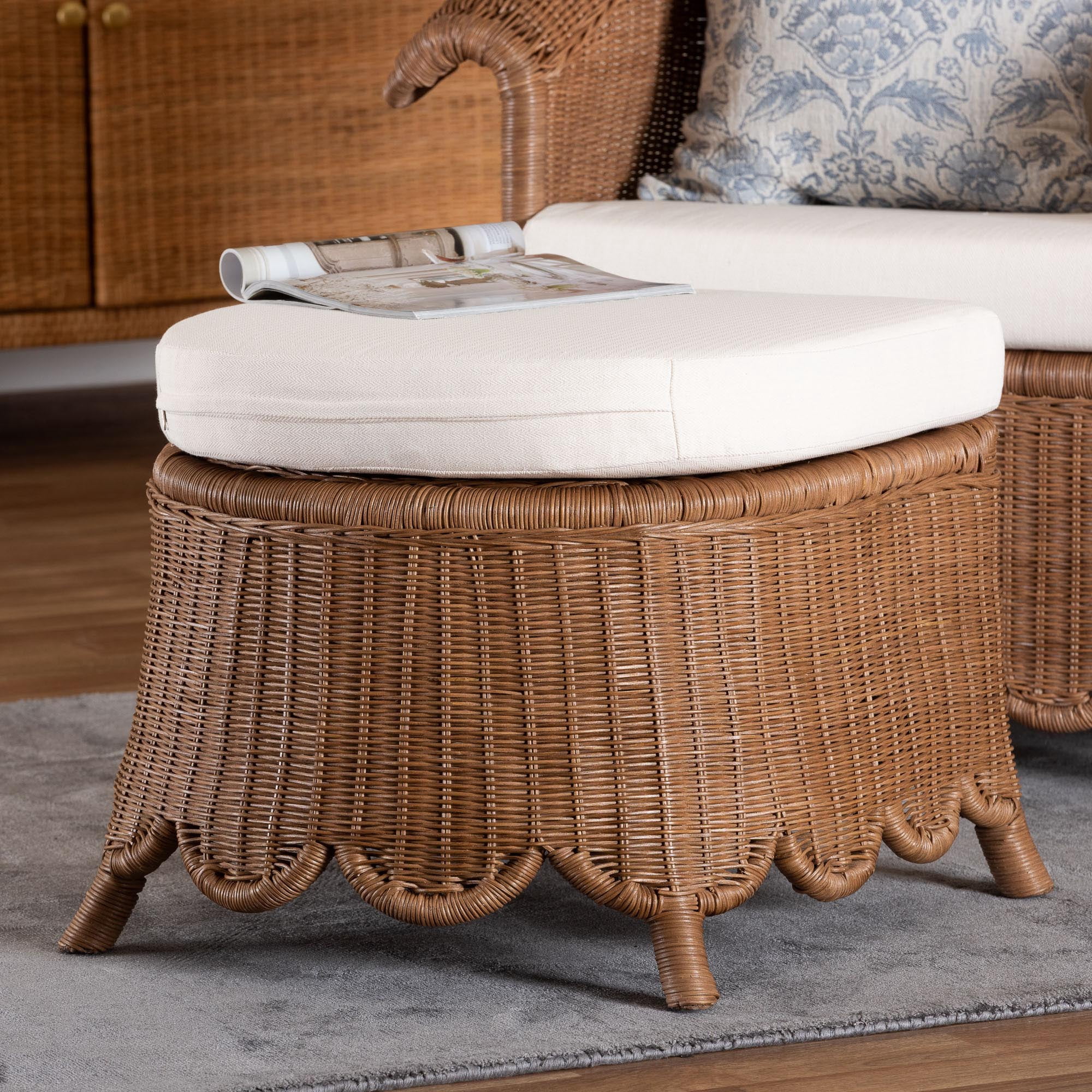 bali & pari Detta Boho Footstool, Peanut Brown