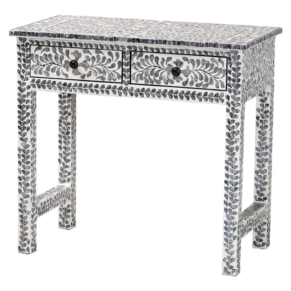 bali & pari Diata Black and White Pearl Capiz Shell 2-Drawer Console Table