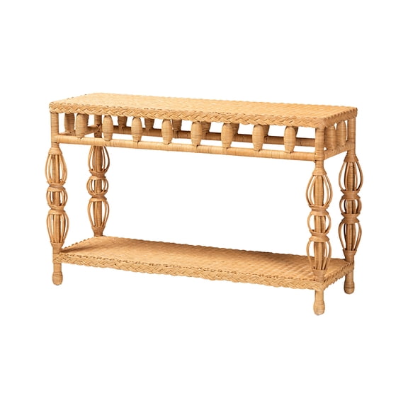 bali & pari Dolby Natural Rattan Console Table - Handwoven Wicker Accent Table