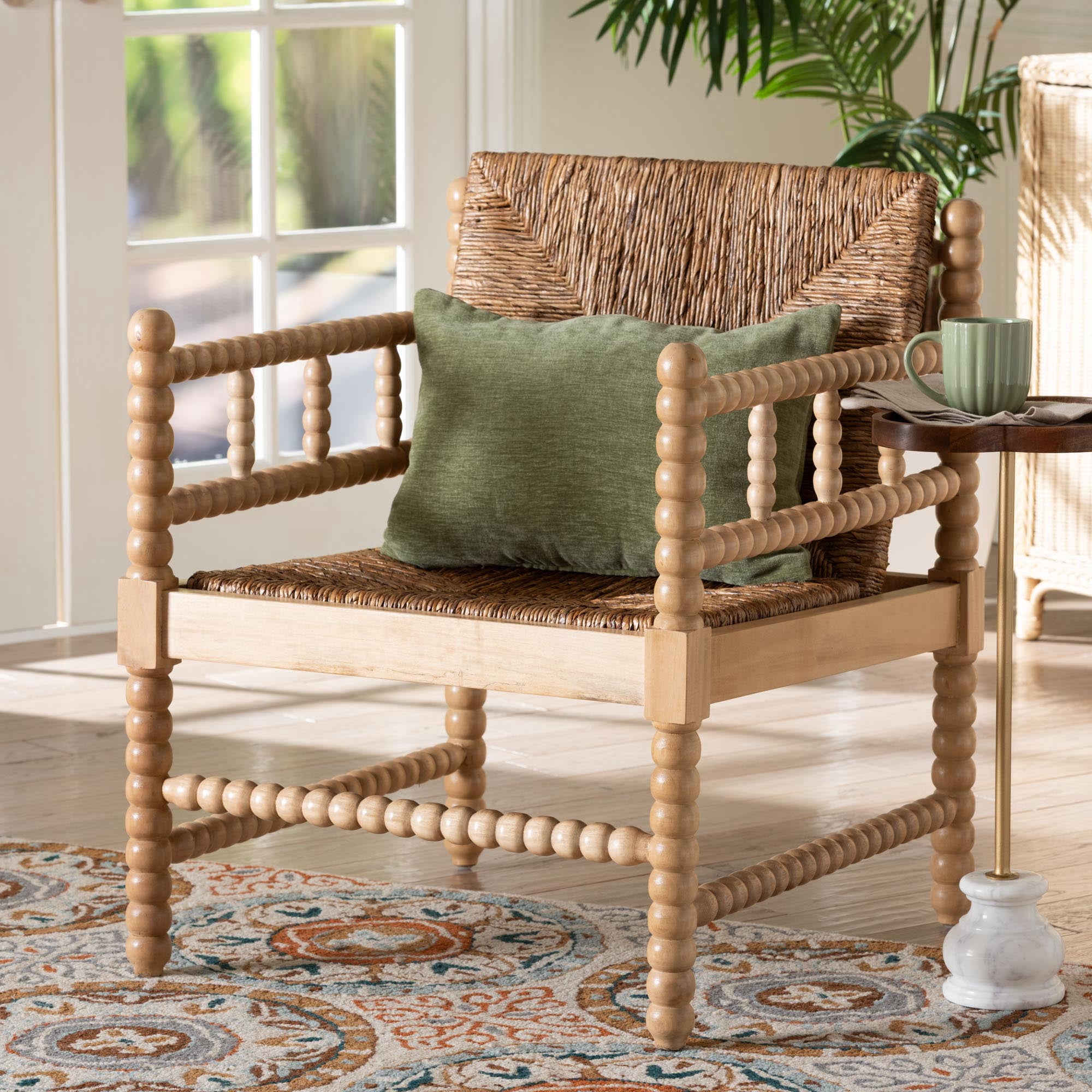 bali & pari Dolores Transitional Armchair, 16.9" H Seat Height, Natural Brown