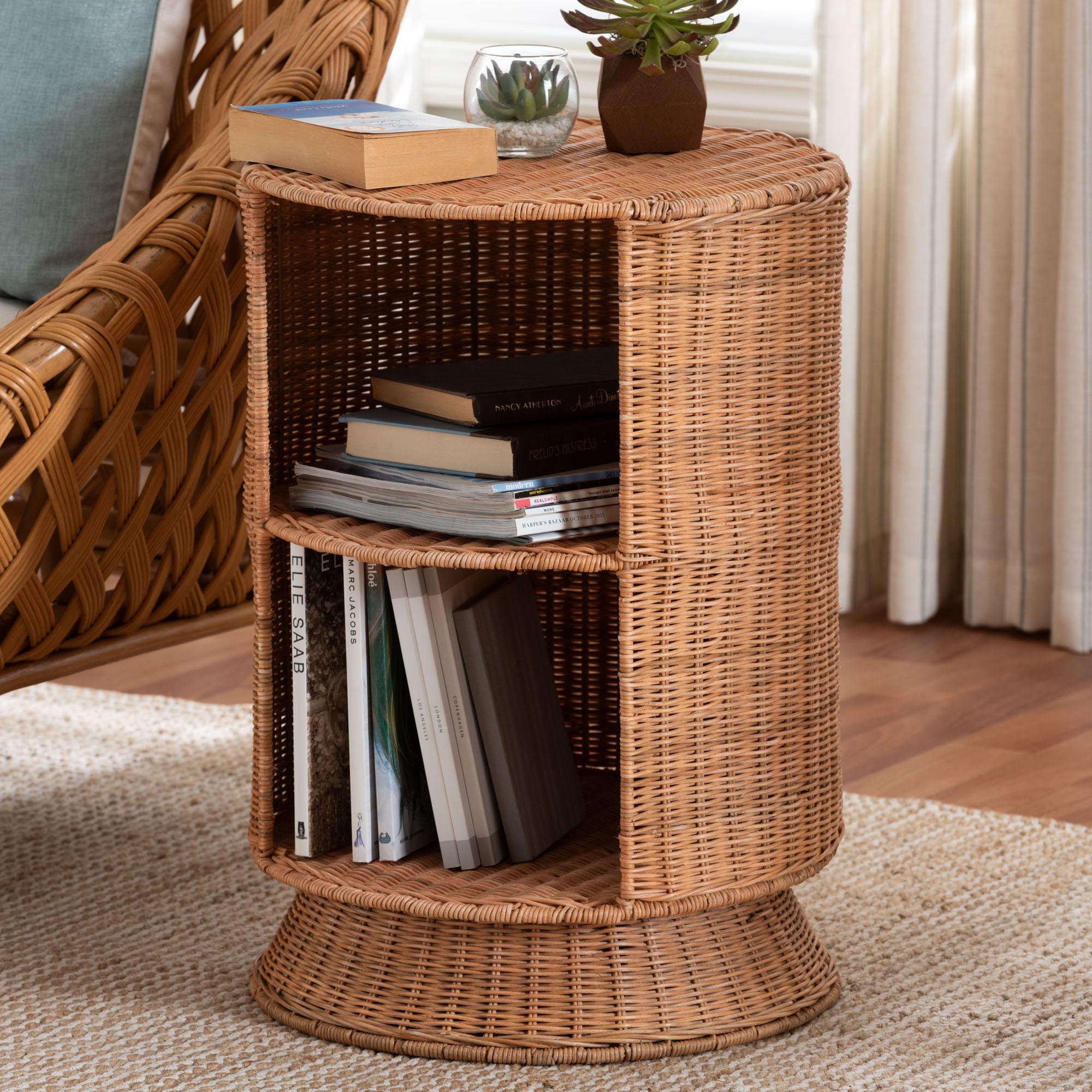 bali & pari Dorielle Boho End Table, 2-Tier, Light Honey