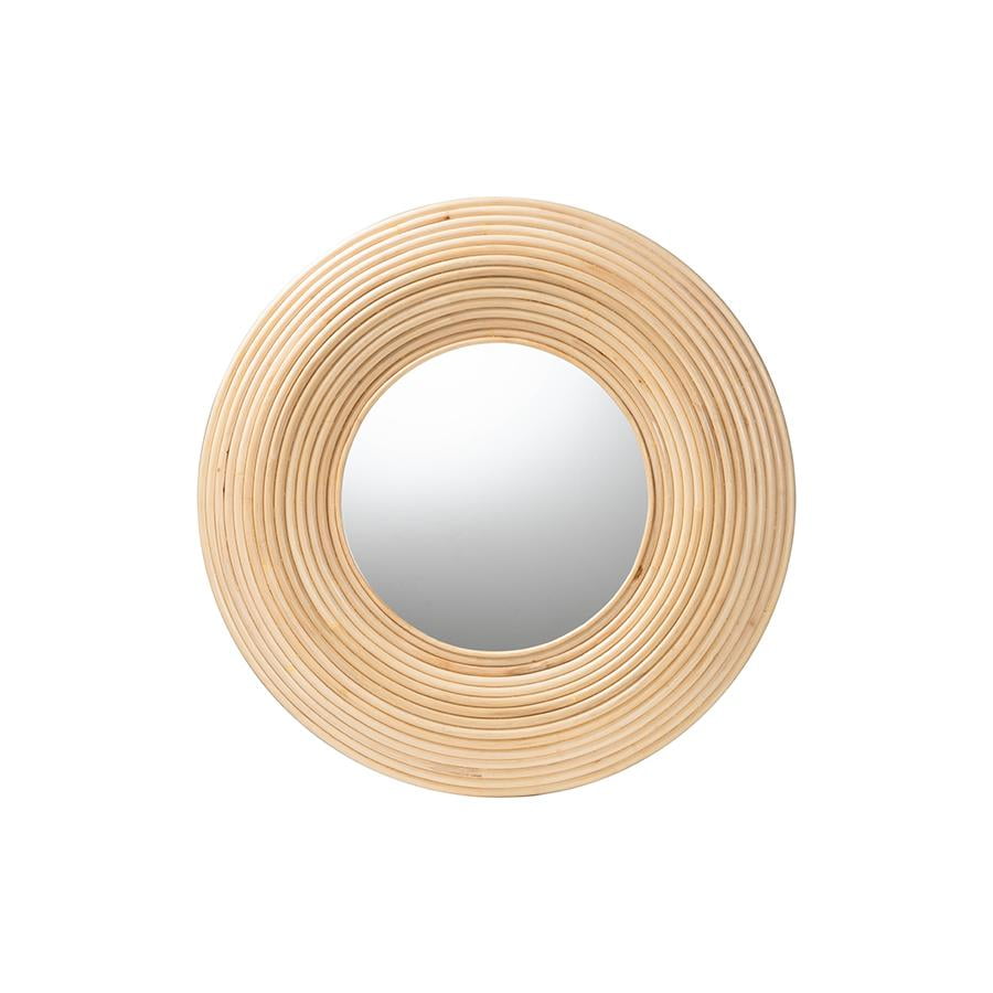 Natural Light Brown Rattan Round Decorative Wall Mirror