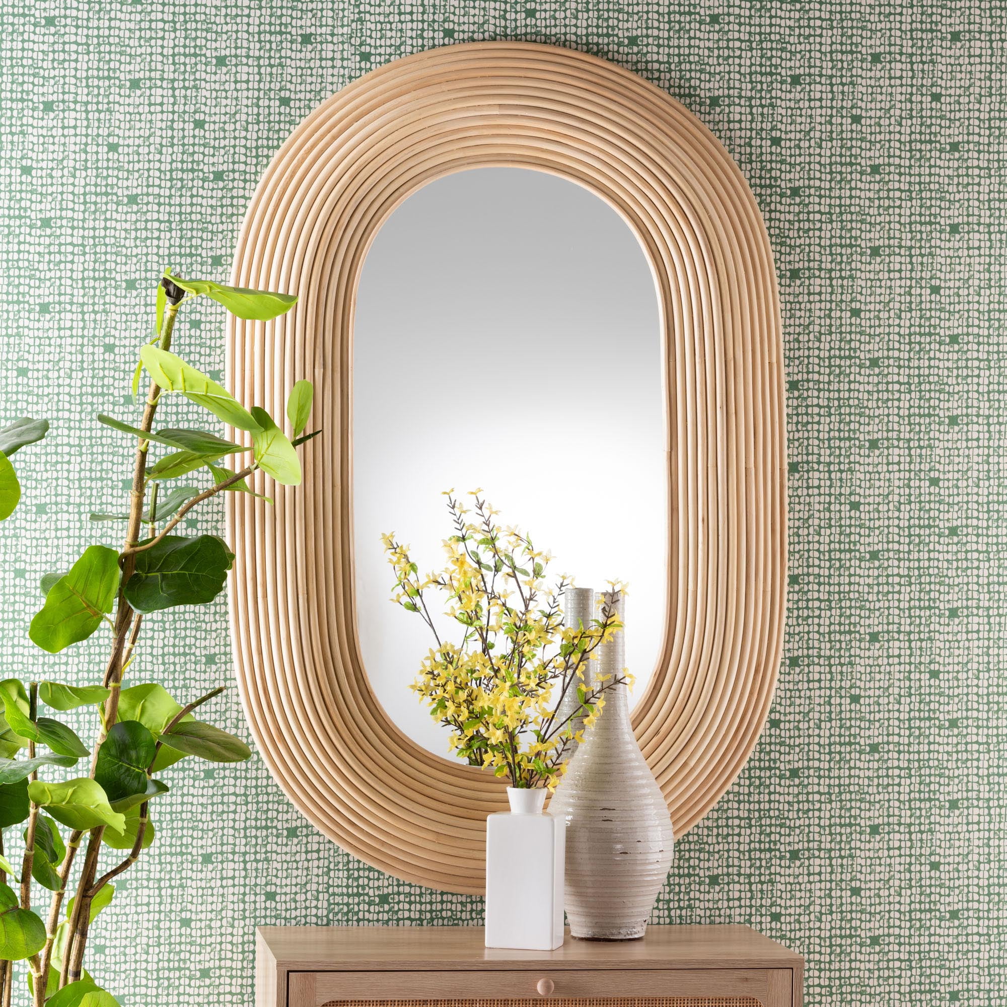 bali & pari Drucilla Rattan BOHO Mirror, Natural Brown