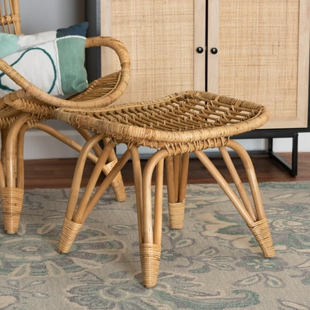 bali & pari Earvin Rattan BOHO Footstool, Natural Brown
