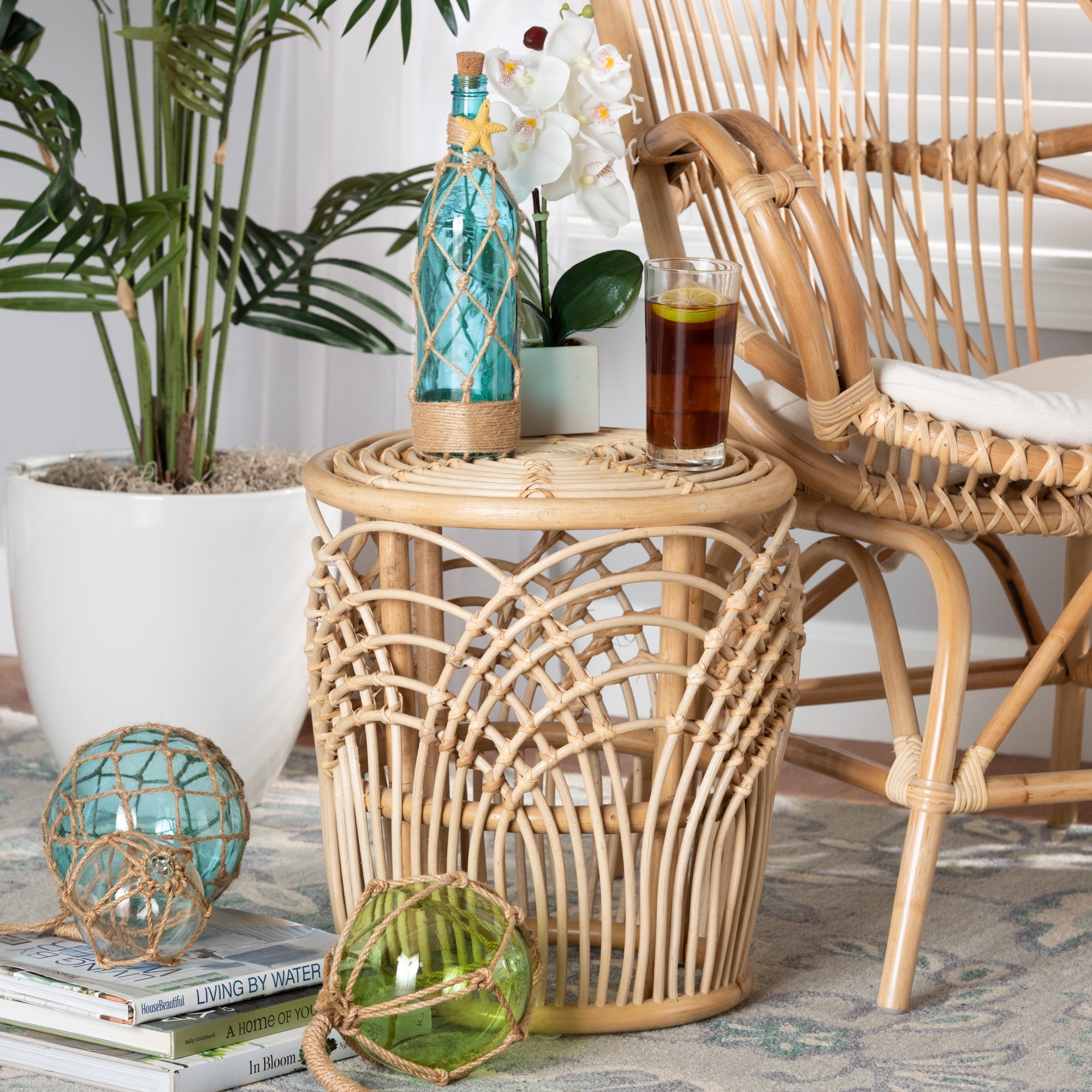 bali & pari Edena Modern Bohemian Natural Brown Finished Rattan End Table