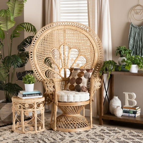 bali & pari Ediva Rattan BOHO Peacock Chair, Natural Brown