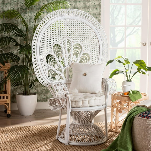 bali & pari Ediva Rattan BOHO Peacock Chair, White