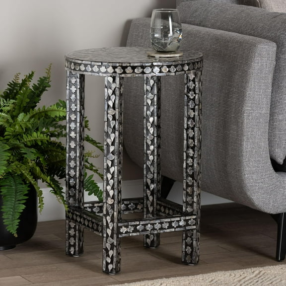 bali & pari Elara Coastal End Table, Mosaic Black
