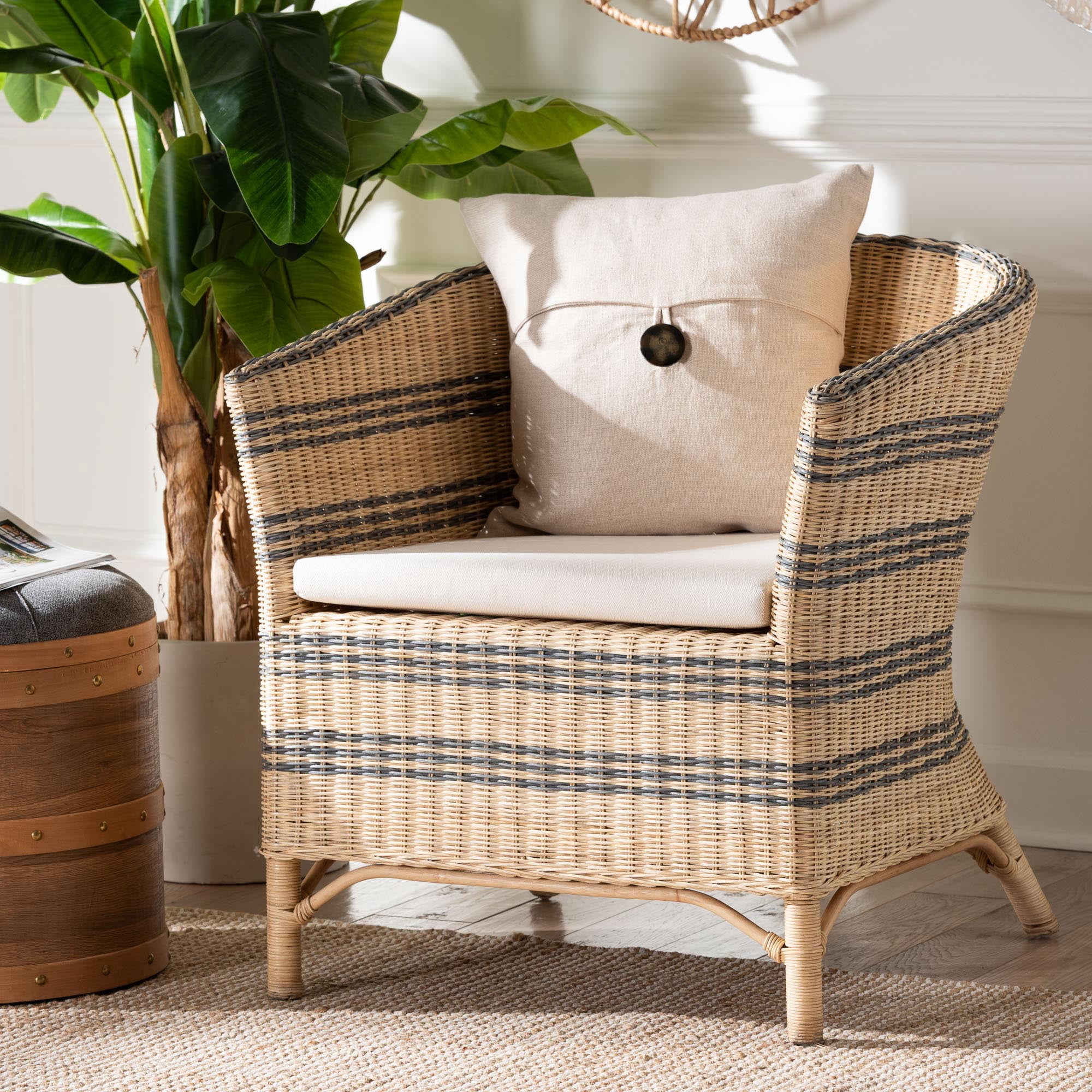bali & pari Elda Boho Accent Chair, Natural Brown
