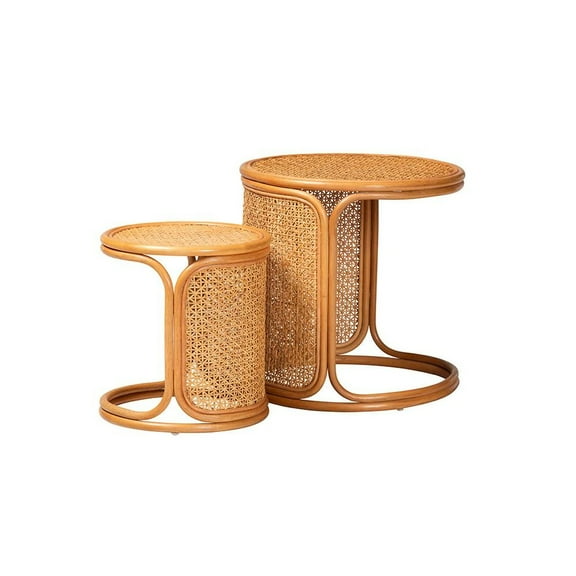 bali & pari Eldon Bohemian Honey Rattan 2-Piece Nesting End Table Set