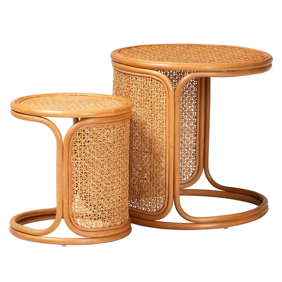 bali & pari Eldon Bohemian Honey Rattan 2-Piece Nesting End Table Set