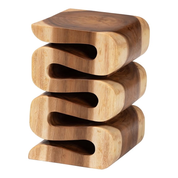 bali & pari Eliada Hand-carved Suar Wood Side Table Wavy Sculptural Accent Table