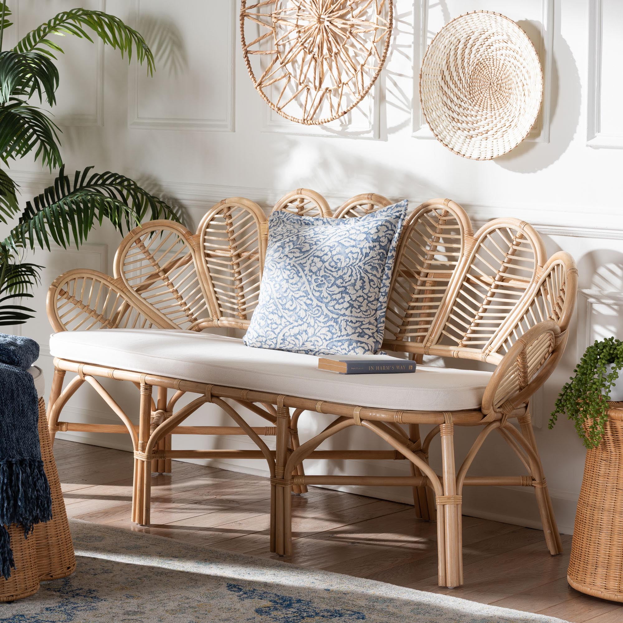 bali & pari Eliava Boho Accent Bench, 17"H, Natural Brown