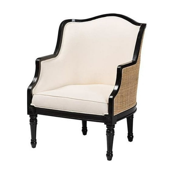 bali & pari Elizette Beige Fabric and Black Finished Wood Accent Chair