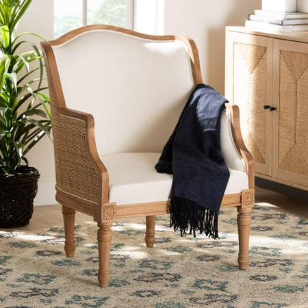 bali & pari Elizette Rattan and Bayur Wood French Provincial Accent Chair, Honey Oak