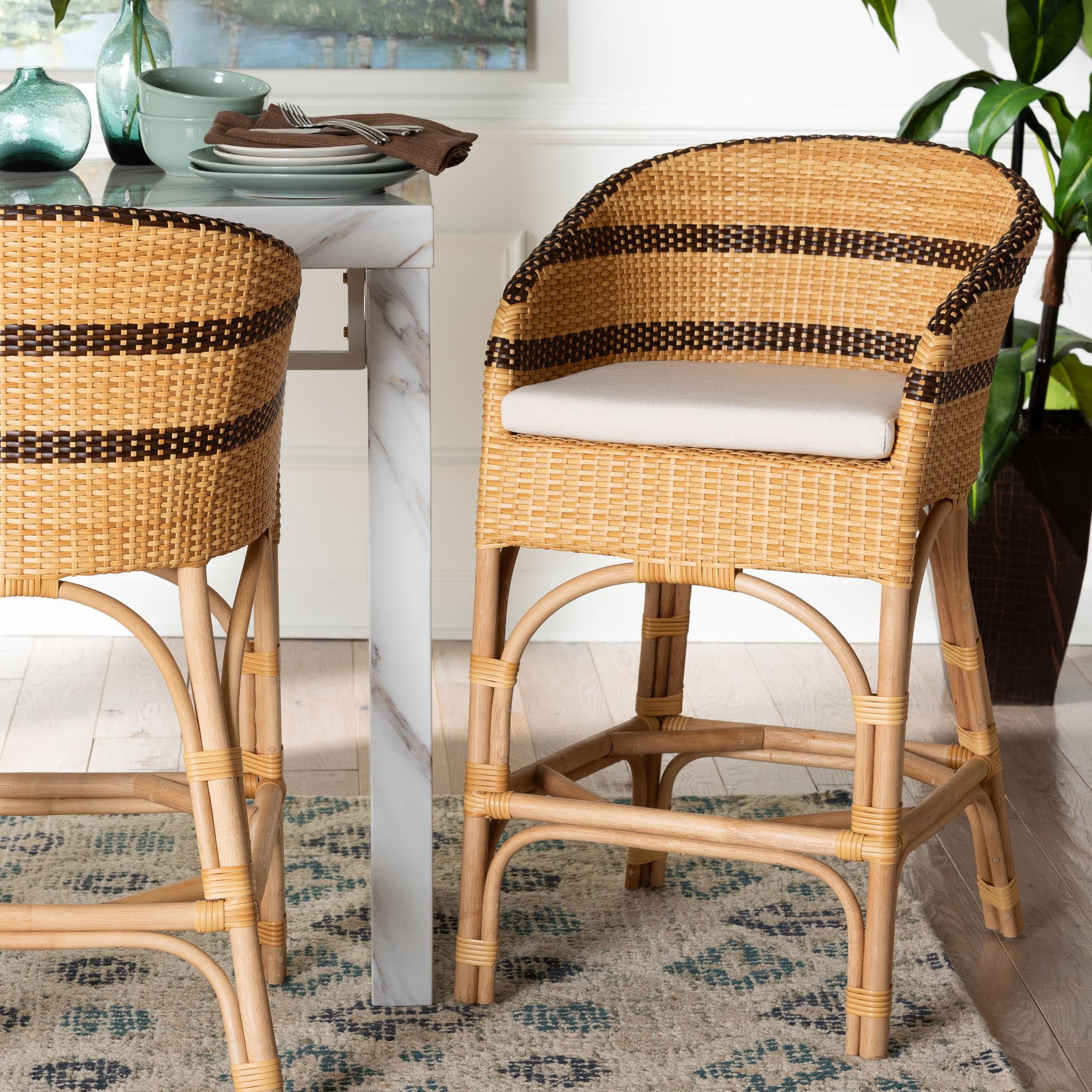 bali & pari Elma Boho Counter Stool, Natural Brown