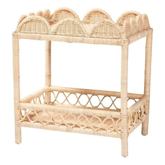 bali & pari Eloisa Natural Rattan End Table Handwoven Wicker 2-Tier Side Table