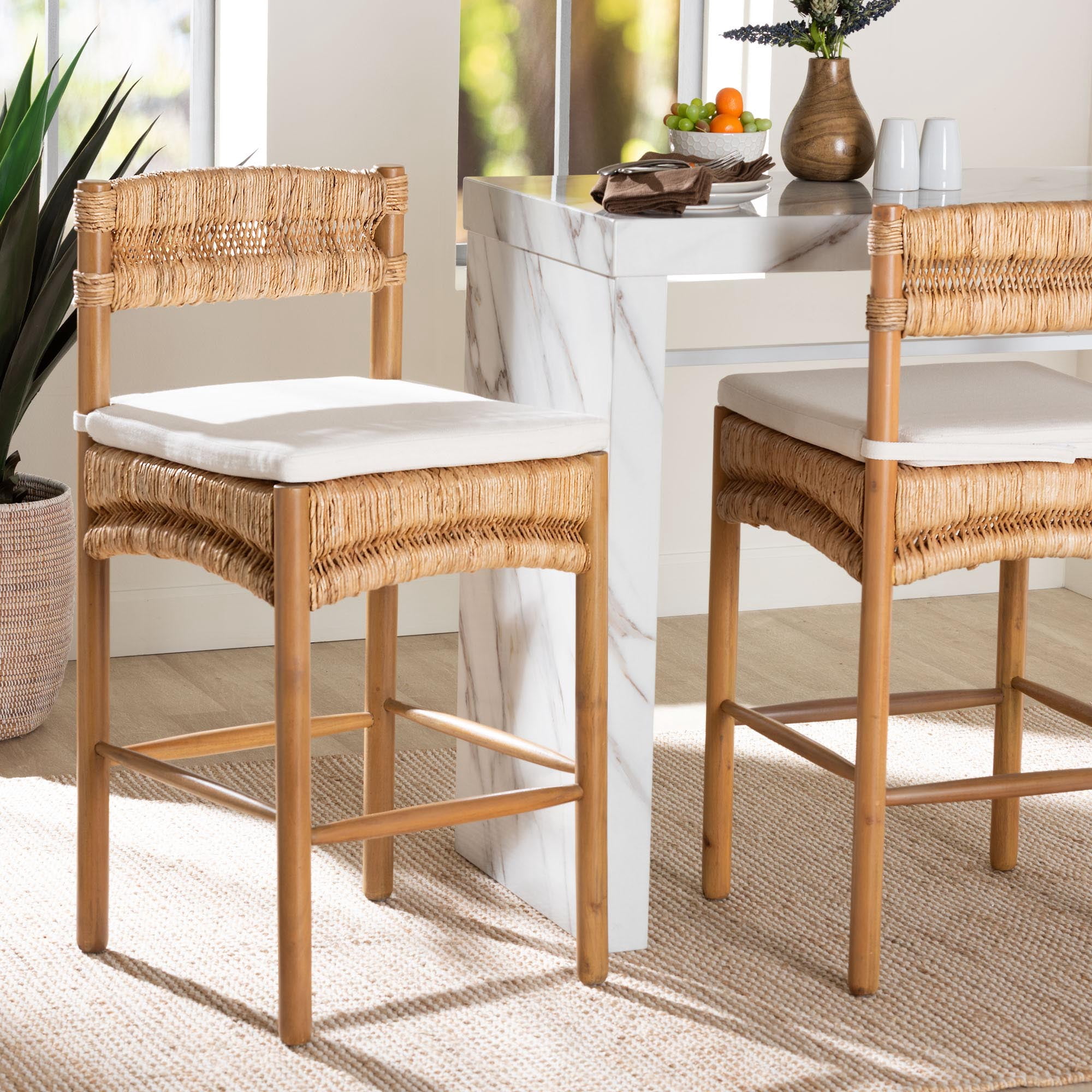 bali & pari Elvera Boho Counter Stool, 27.2" H Counter Height, Light Walnut
