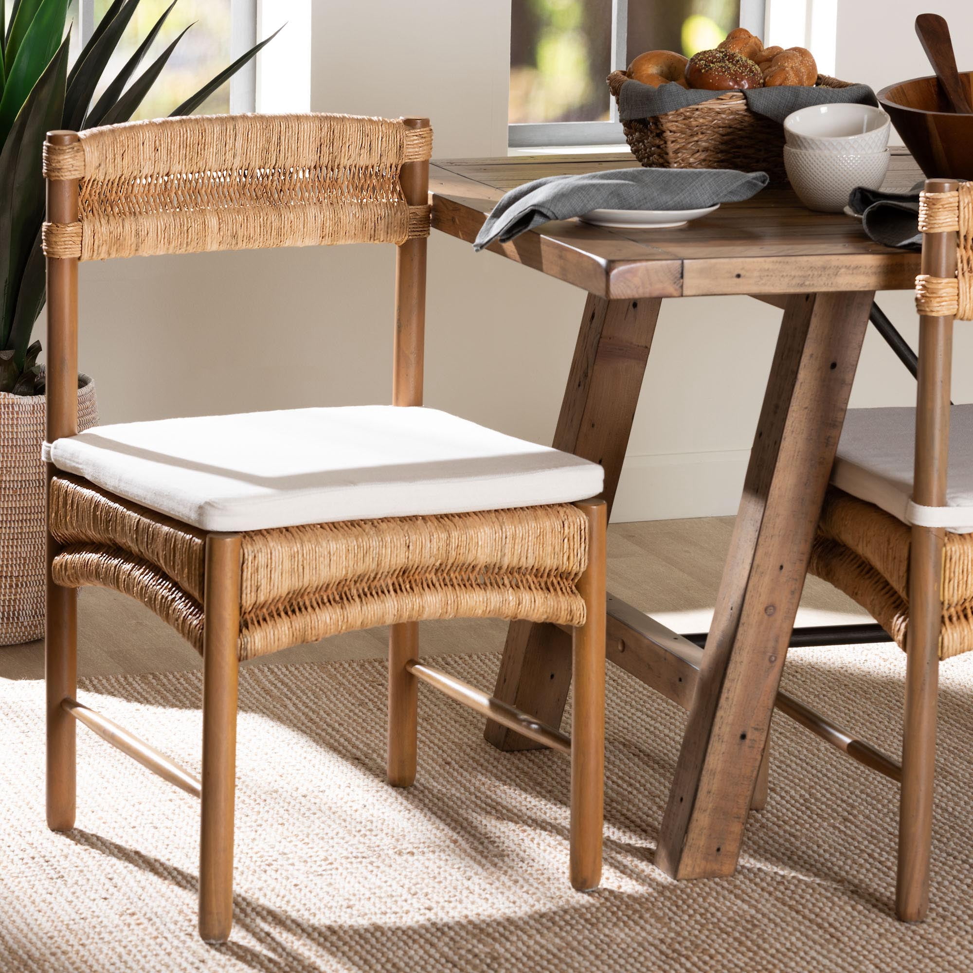 bali & pari Elvera Boho Dining Chair, 19.3" H Seat Height, Light Walnut