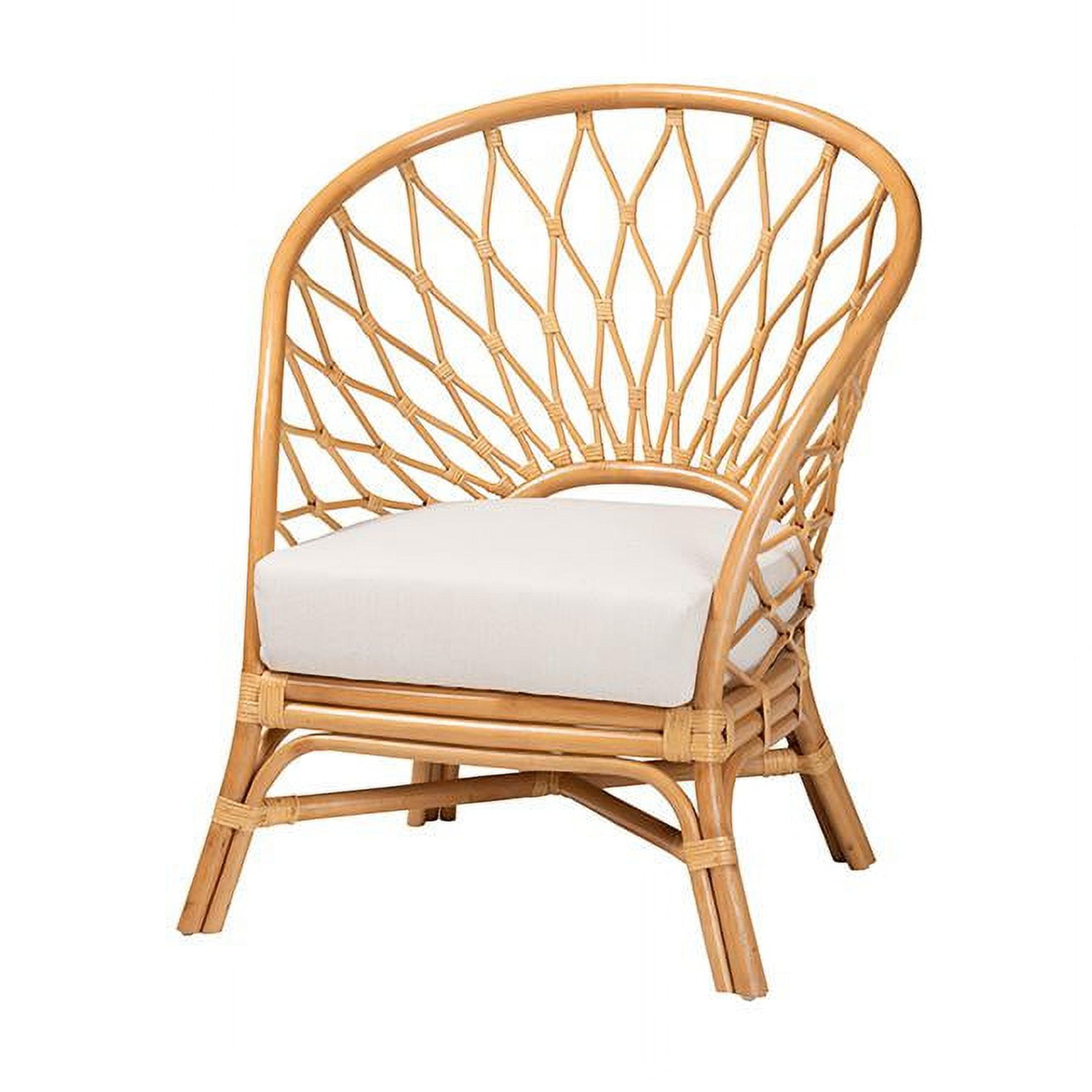 Emmeline Handcrafted Natural Rattan Bohemian Accent Chair with White Cushion