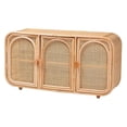 thumbnail image 1 of bali & pari Evania Bohemian Natural Rattan 3-Door Storage Cabinet, 1 of 10