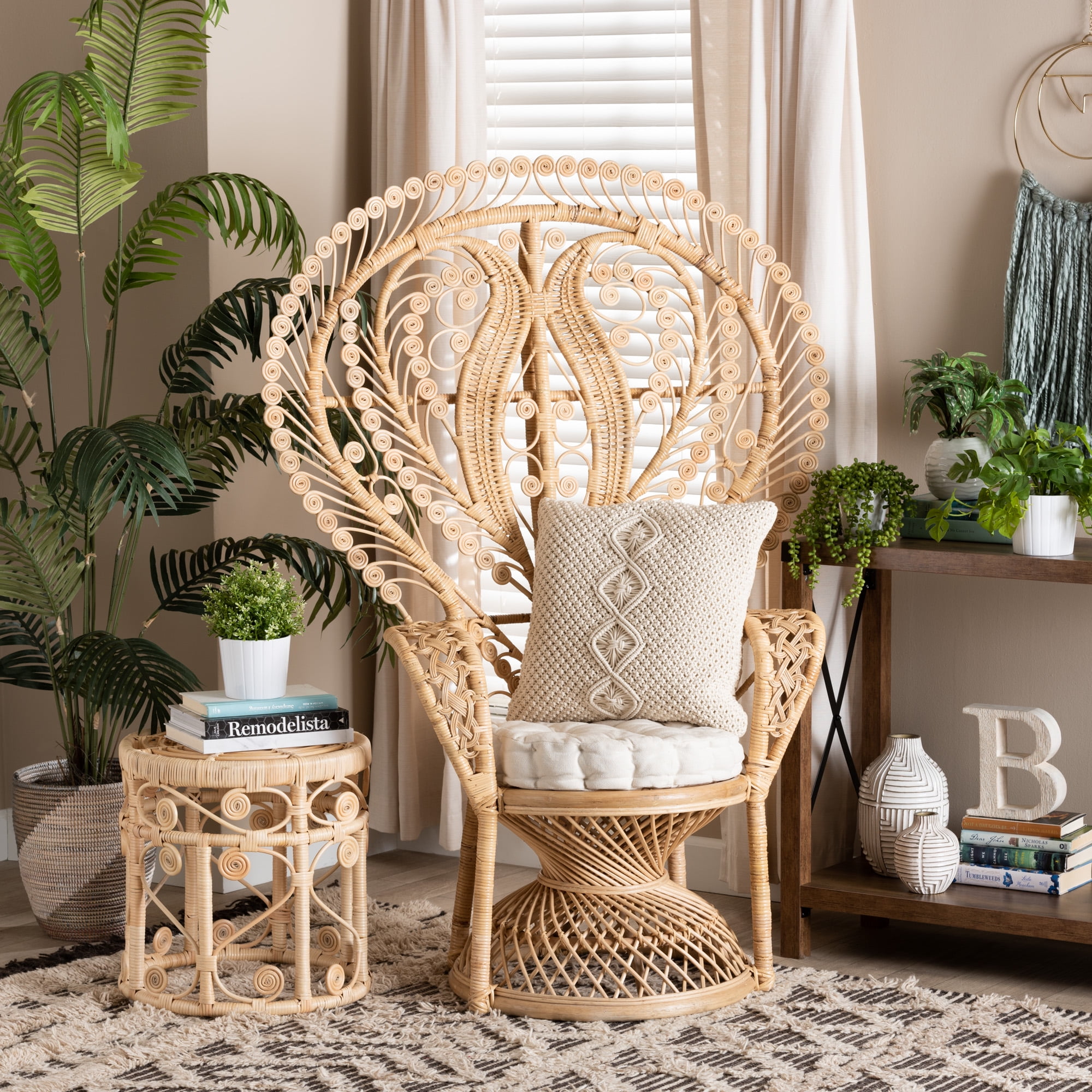 bali pari Fedra Rattan BOHO Peacock Chair, Natural Brown