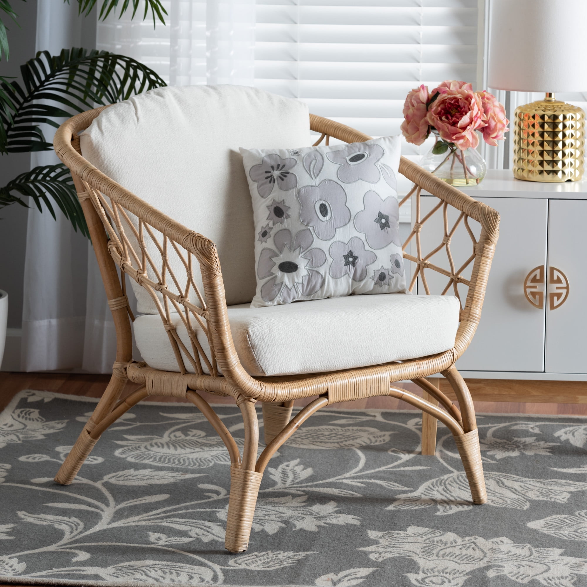 bali & pari Feya Rattan BOHO Accent Chair, Natural Brown