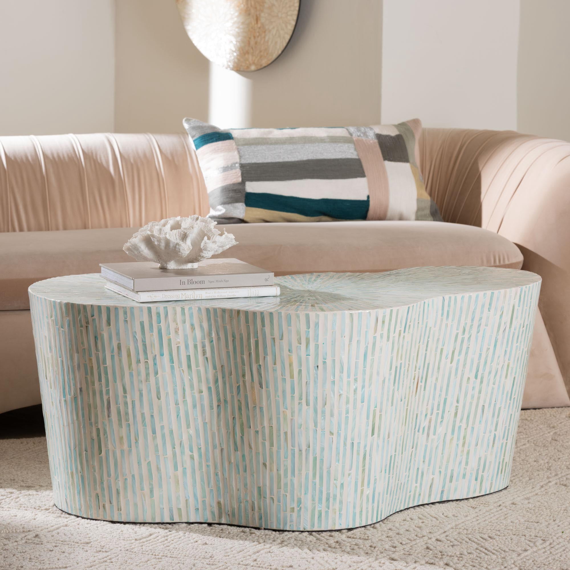 bali & pari Fiorella Coastal Coffee Table, White/Aquamarine