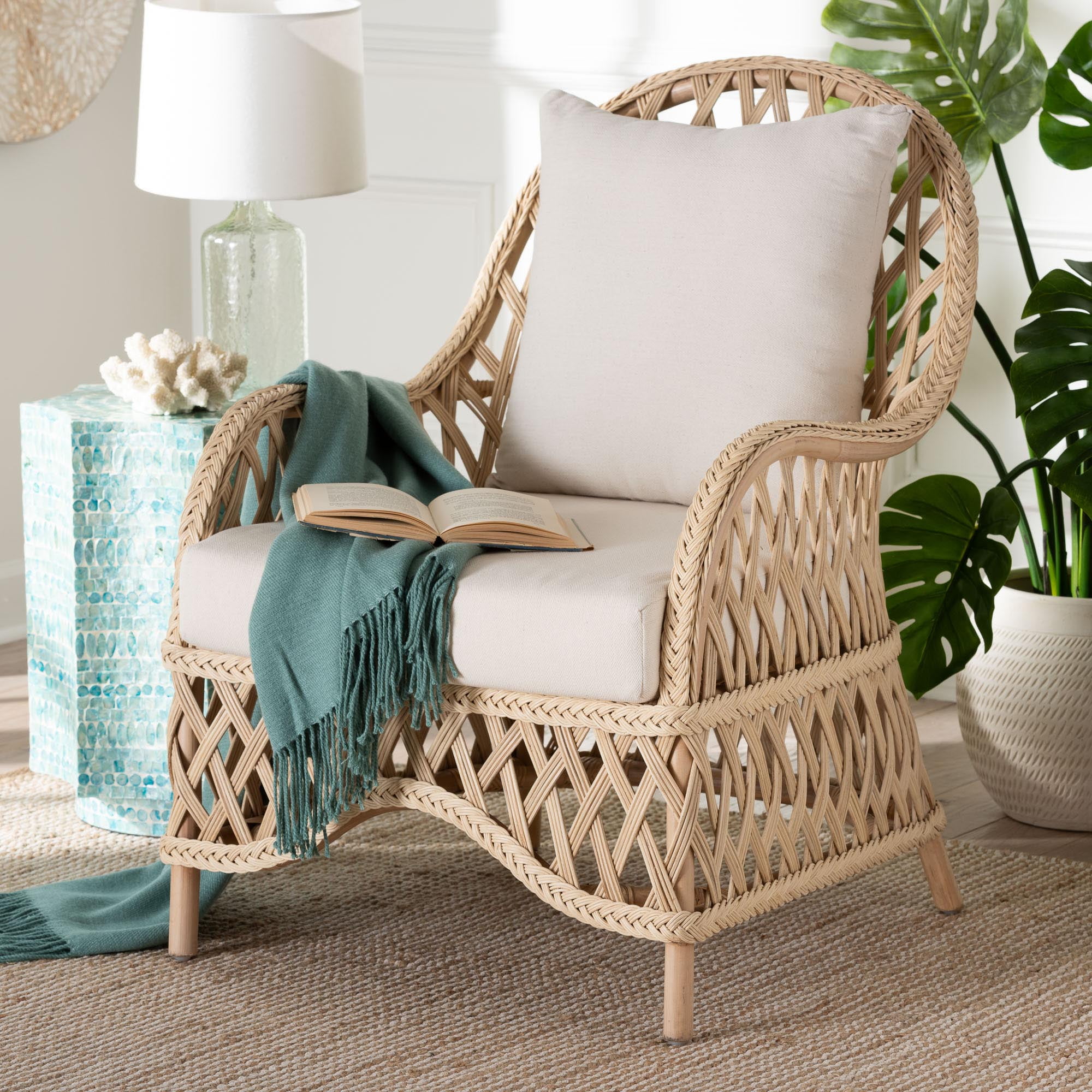bali & pari Florence Boho Arm Chair, Pale Brown