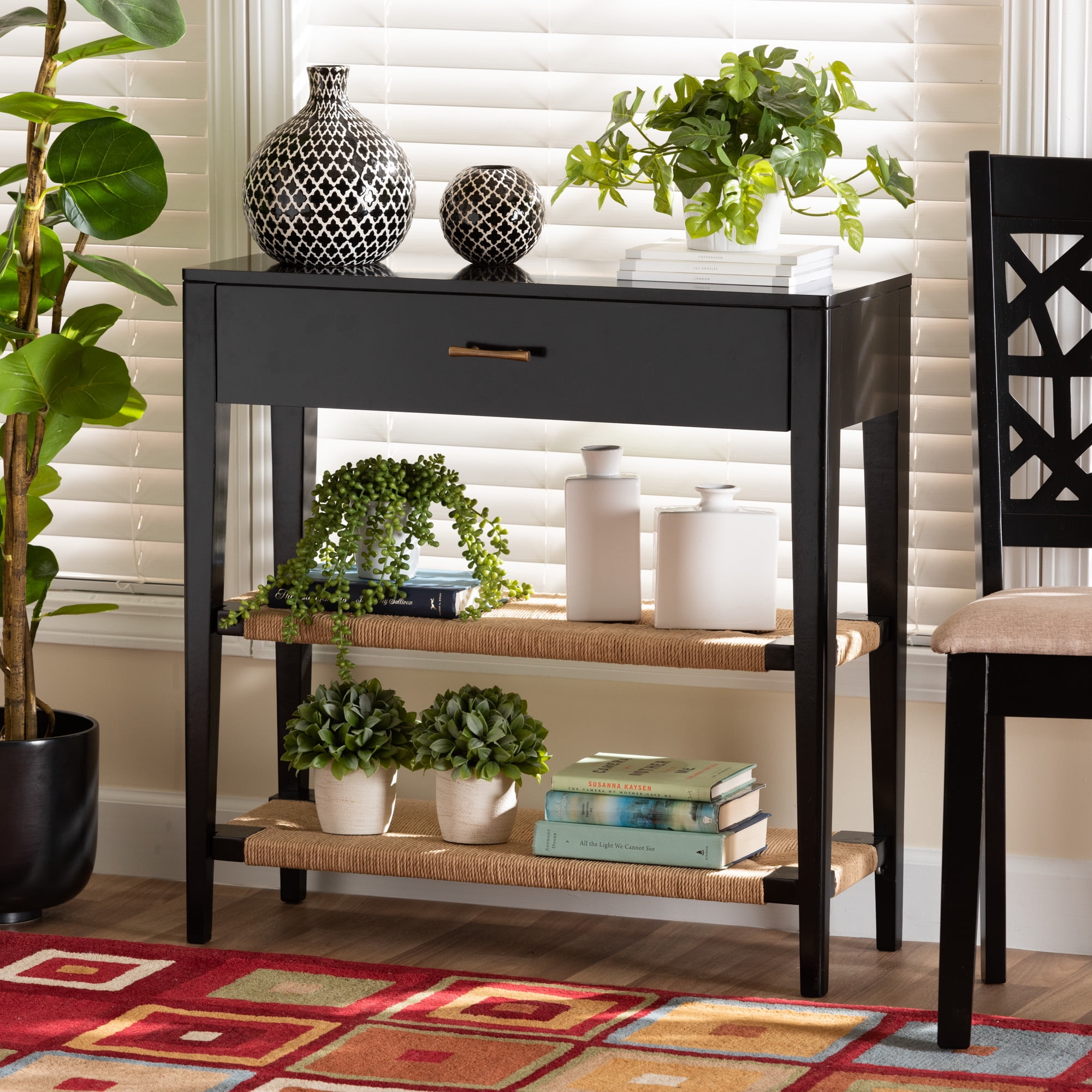 bali & pari Freya Bayur Wood BOHO Console Tables, Black