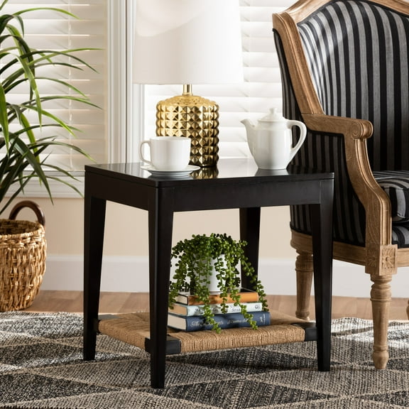 bali & pari Freya Bayur Wood BOHO End Table, Black