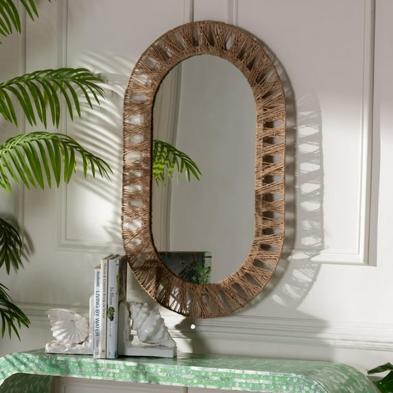 bali & pari Geona Seagrass BOHO Mirror, Natural Brown