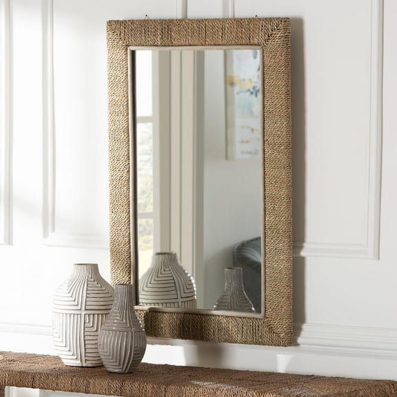 bali & pari Geralyn Japandi Mirror, Rectangle, Natural Seagrass