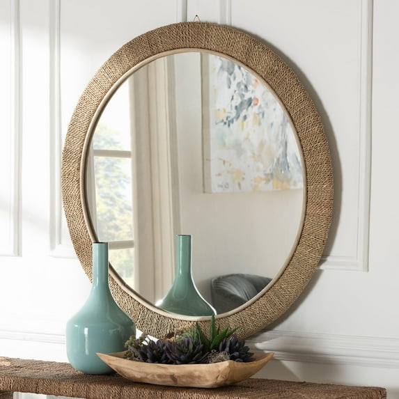bali & pari Geralyn Japandi Mirror, Round, Natural Seagrass