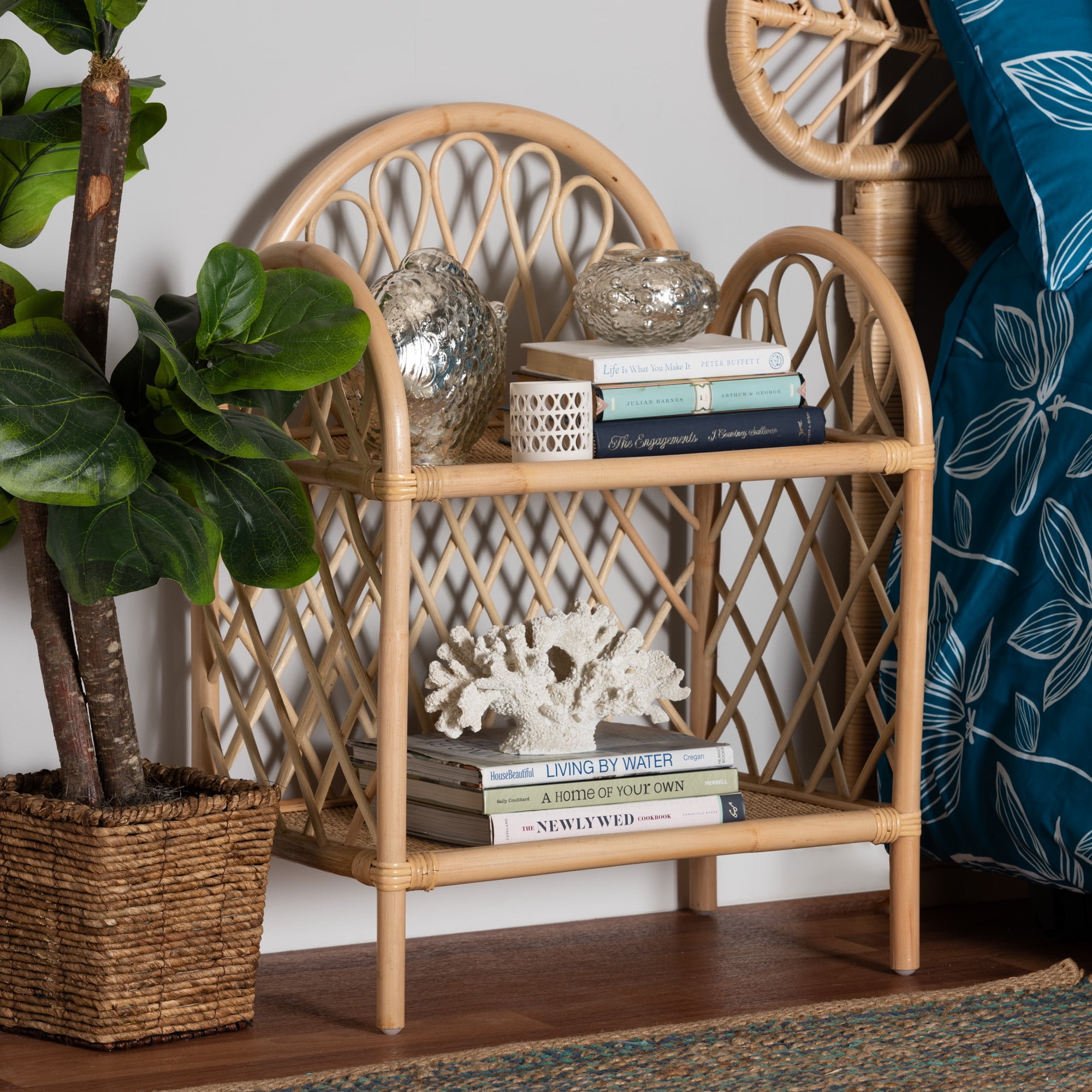 Boho Chic & palm beach regency vintage rattan 2 tier wall shelf