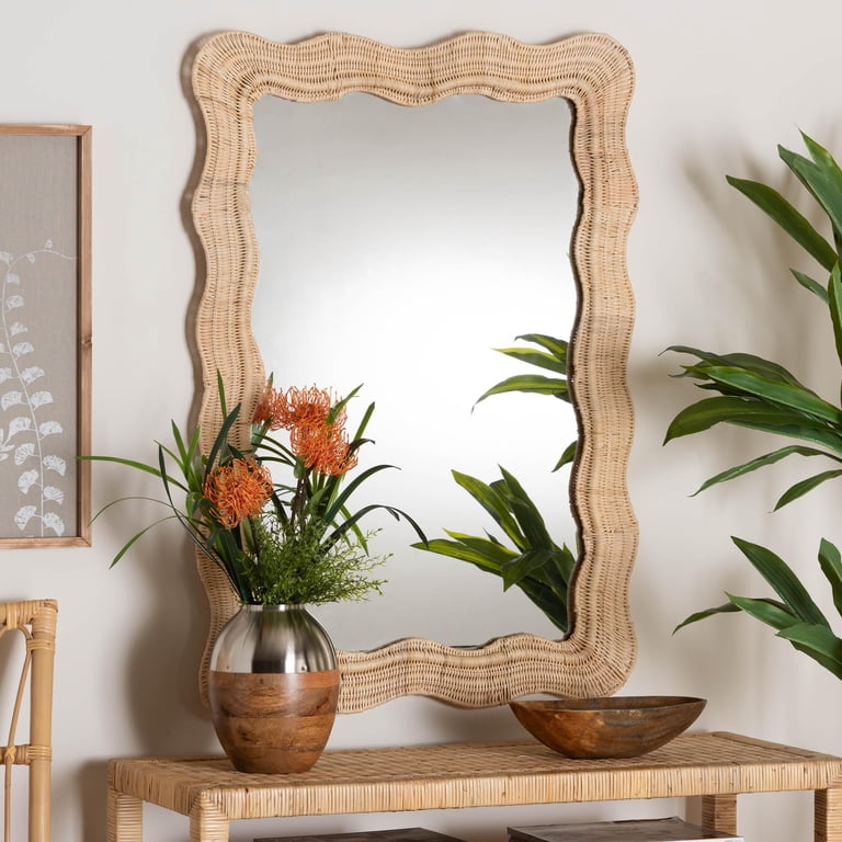 bali & pari Hasana Boho Wall Mirror, Handwoven Scallop Natural