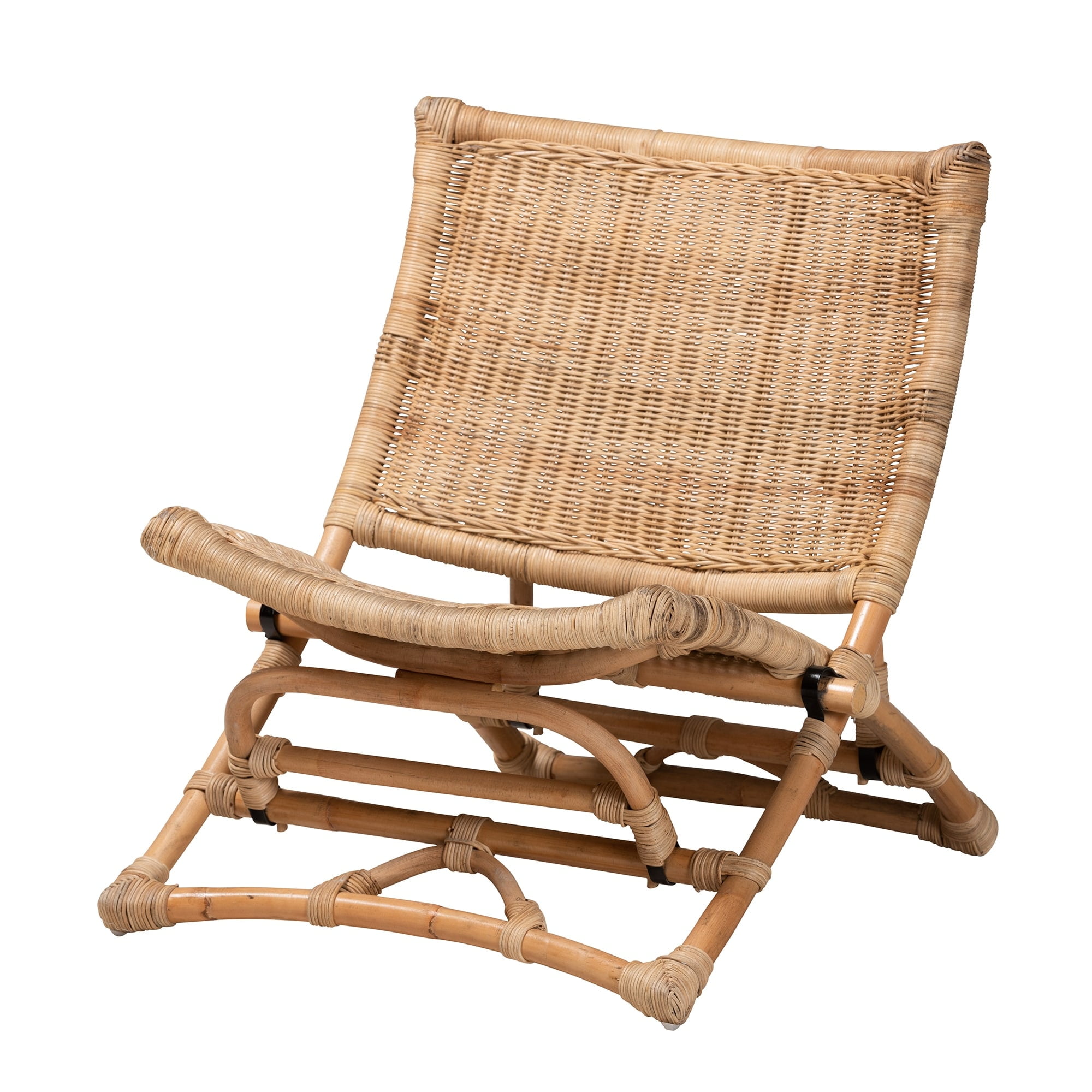 Handcrafted Natural Brown Rattan Foldable Lounge Chair
