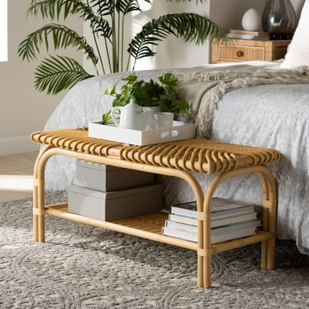 bali & pari Himari Rattan BOHO Bench, Natural Brown
